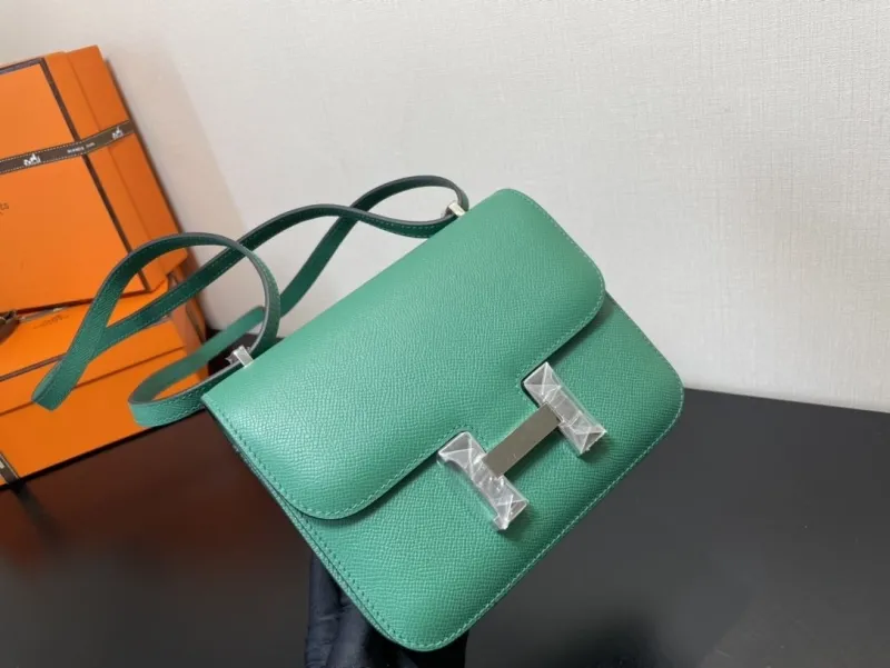 Hermes Green Leather Satchel Bag 352