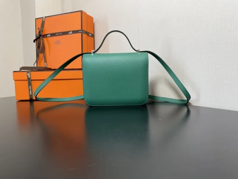 Hermes Green Leather Satchel Bag 352 - Image 7