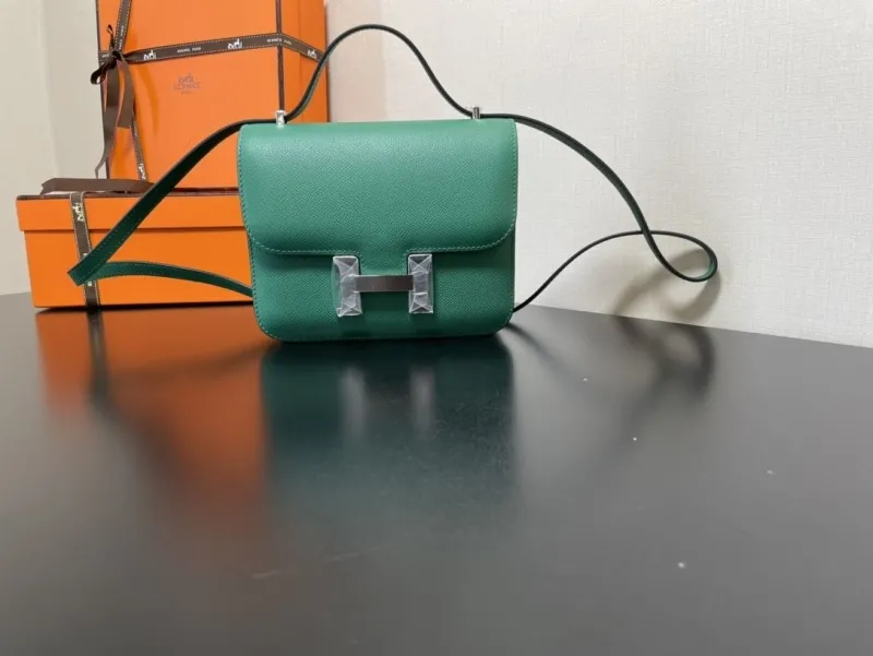 Hermes Green Leather Satchel Bag 352 - Image 9