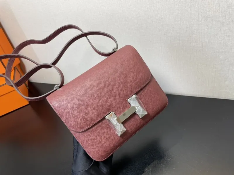 Hermes Burgundy Leather Satchel Crossbody Bag 353