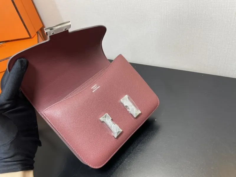 Hermes Burgundy Leather Satchel Crossbody Bag 353 - Image 4