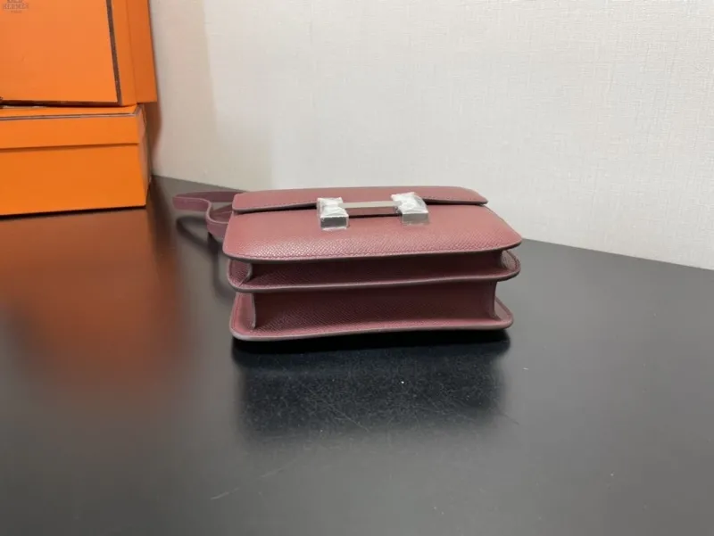 Hermes Burgundy Leather Satchel Crossbody Bag 353 - Image 5