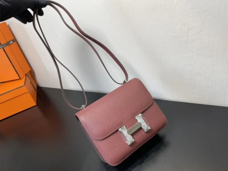 Hermes Burgundy Leather Satchel Crossbody Bag 353 - Image 6