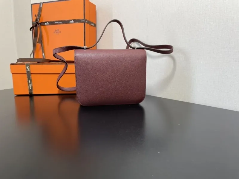 Hermes Burgundy Leather Satchel Crossbody Bag 353 - Image 7