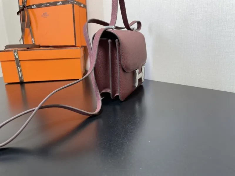 Hermes Burgundy Leather Satchel Crossbody Bag 353 - Image 8