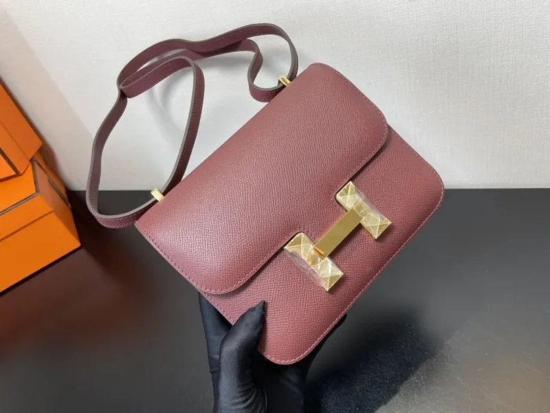 Hermes Burgundy Leather Satchel Bag 354