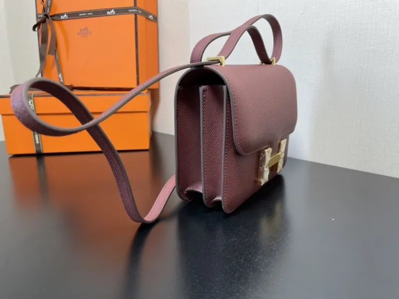 Hermes Burgundy Leather Satchel Bag 354 - Image 8