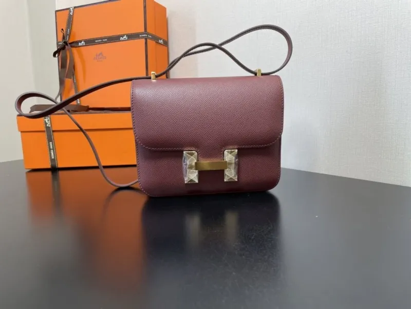 Hermes Burgundy Leather Satchel Bag 354 - Image 9