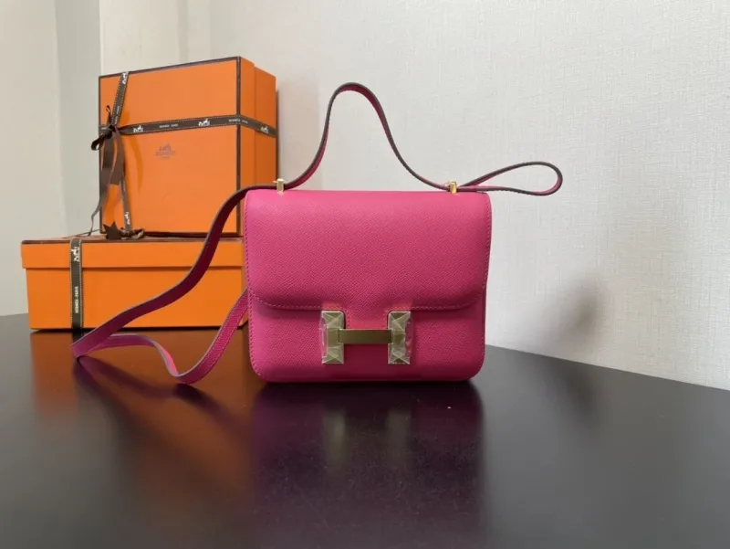 Hermes Fuchsia Pink Leather Crossbody Satchel Bag