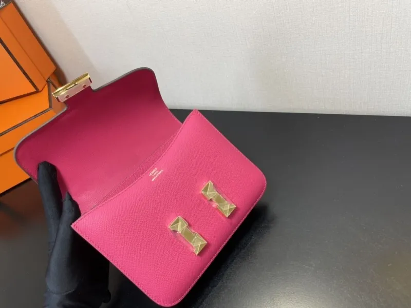 Alternative view of Hermes Fuchsia Pink Leather Crossbody Satchel Bag