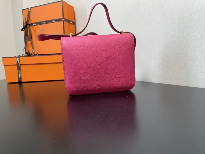 Hermes Fuchsia Pink Leather Crossbody Satchel Bag - Image 3