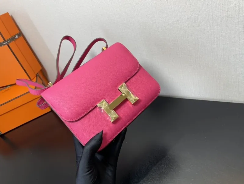 Hermes Fuchsia Pink Leather Crossbody Satchel Bag - Image 7
