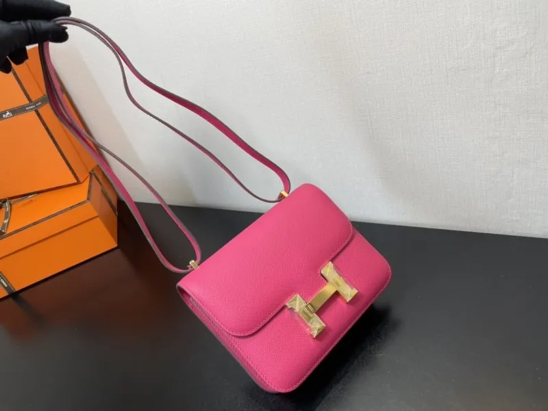 Hermes Fuchsia Pink Leather Crossbody Satchel Bag - Image 8
