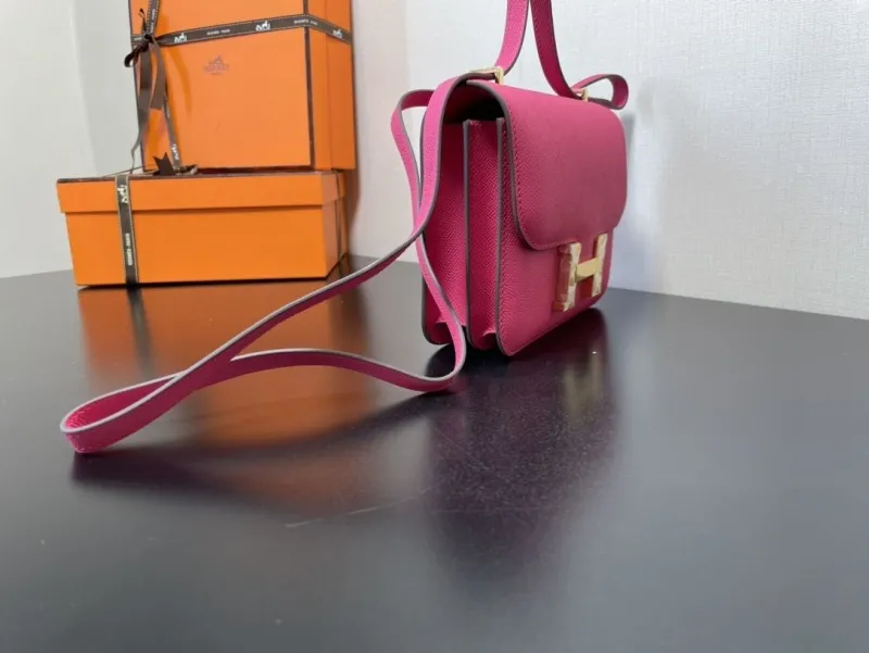 Hermes Fuchsia Pink Leather Crossbody Satchel Bag - Image 9