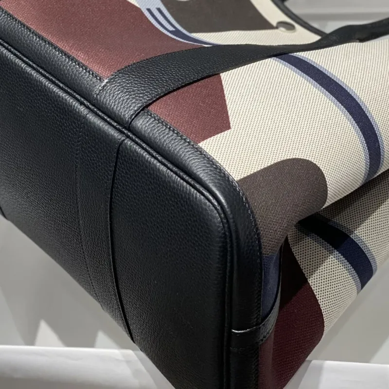 Hermes Navy Cream Maroon Canvas Tote Bag - Image 6