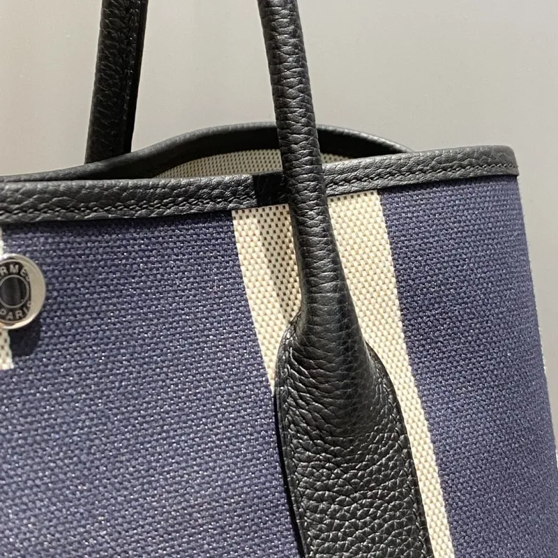 Hermes Navy Cream Maroon Canvas Tote Bag - Image 7