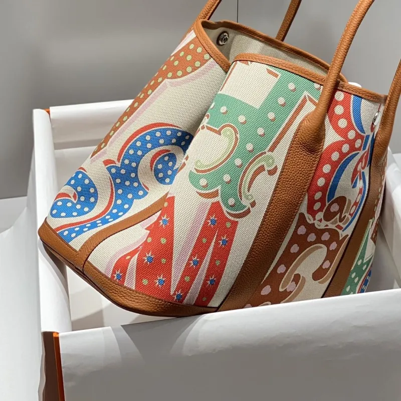 Hermes Multicolor Printed Canvas Leather Shopping Tote Bag - Image 3