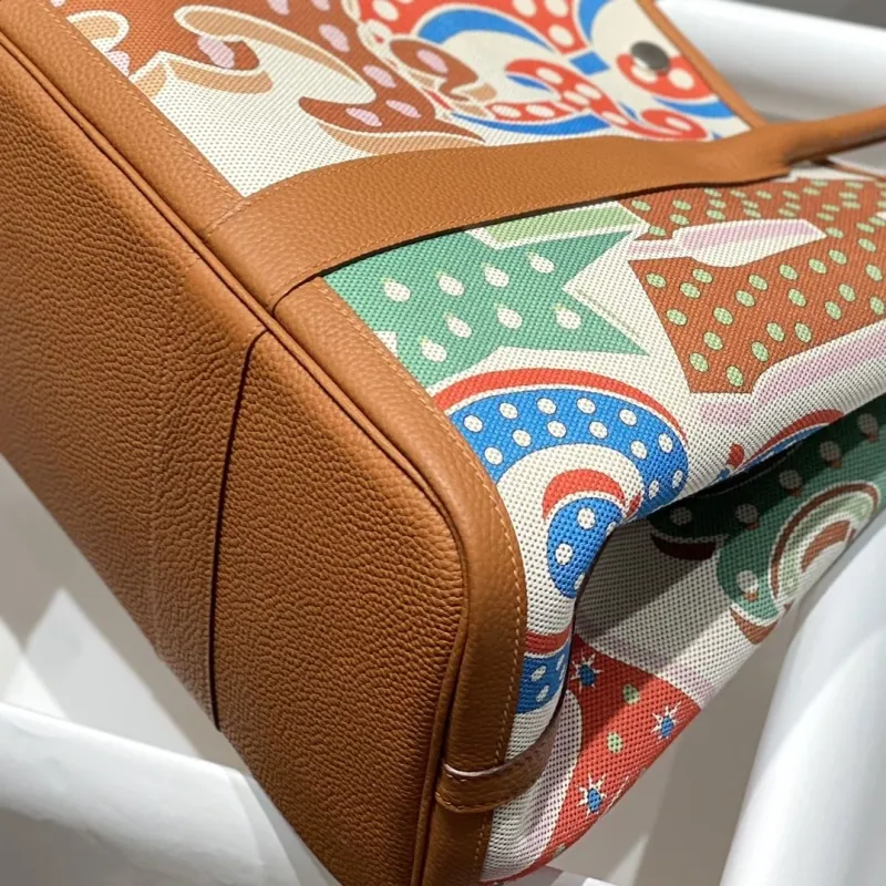 Hermes Multicolor Printed Canvas Leather Shopping Tote Bag - Image 4