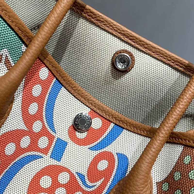 Hermes Multicolor Printed Canvas Leather Shopping Tote Bag - Image 5