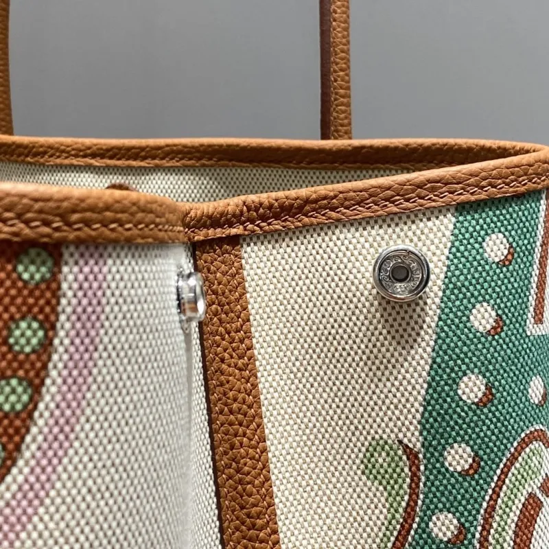 Hermes Multicolor Printed Canvas Leather Shopping Tote Bag - Image 6