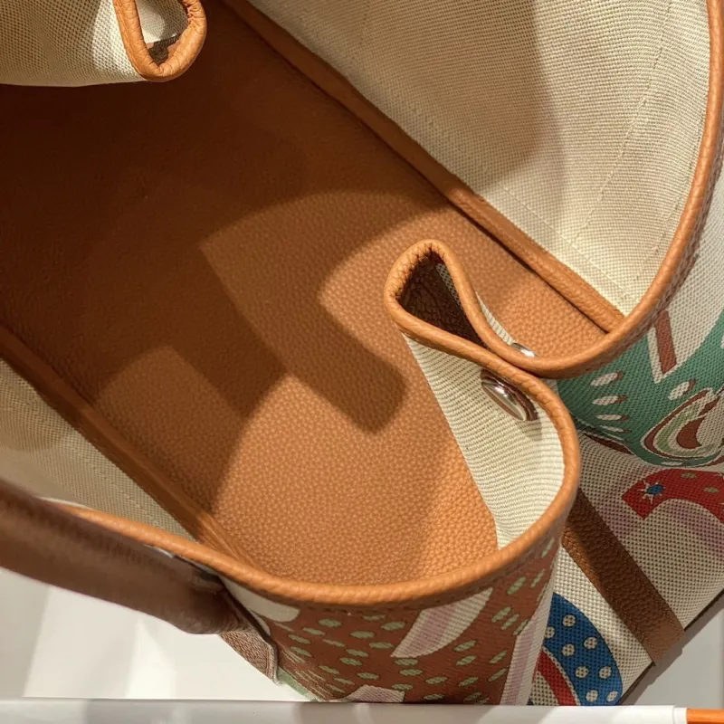 Hermes Multicolor Printed Canvas Leather Shopping Tote Bag - Image 7