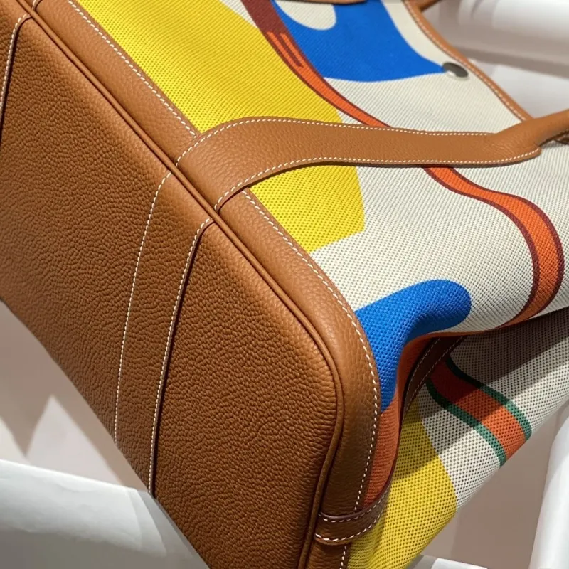 Hermes Multicolor Canvas Leather Tote Bag - Image 6