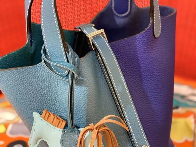 Hermes Teal Purple Bucket Bag Size 21 - Image 9