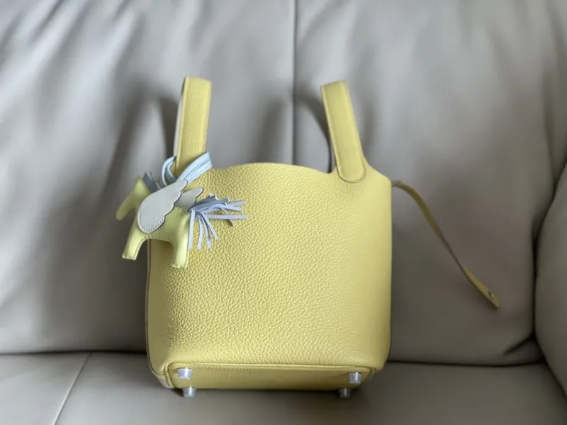Hermes Cream Yellow Bucket Handbag with Pegasus Charm - Image 7