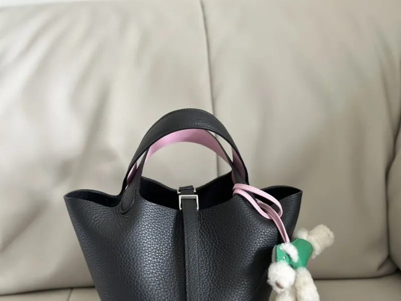 Hermes Black Leather Bucket Bag with Poodle Charm - Image 5