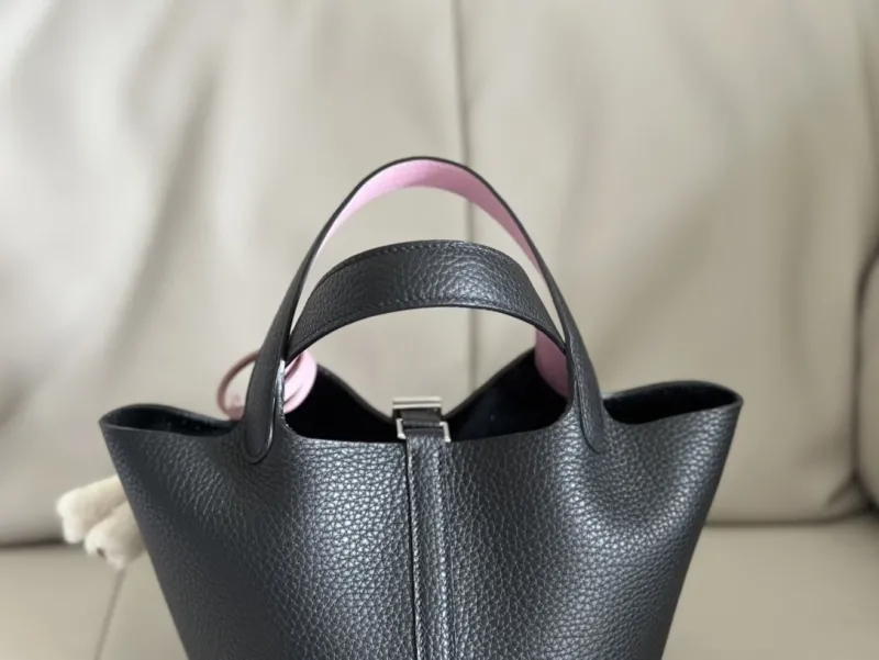 Hermes Black Leather Bucket Bag with Poodle Charm - Image 7