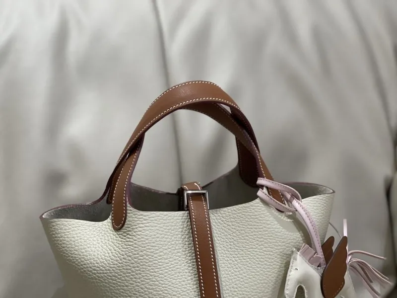 Hermes Cream Brown Leather Bucket Bag with Pony Charm - Image 4