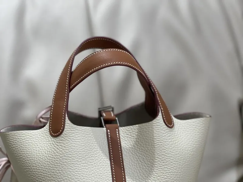 Hermes Cream Brown Leather Bucket Bag with Pony Charm - Image 6