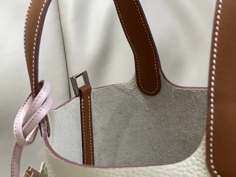 Hermes Cream Brown Leather Bucket Bag with Pony Charm - Image 9