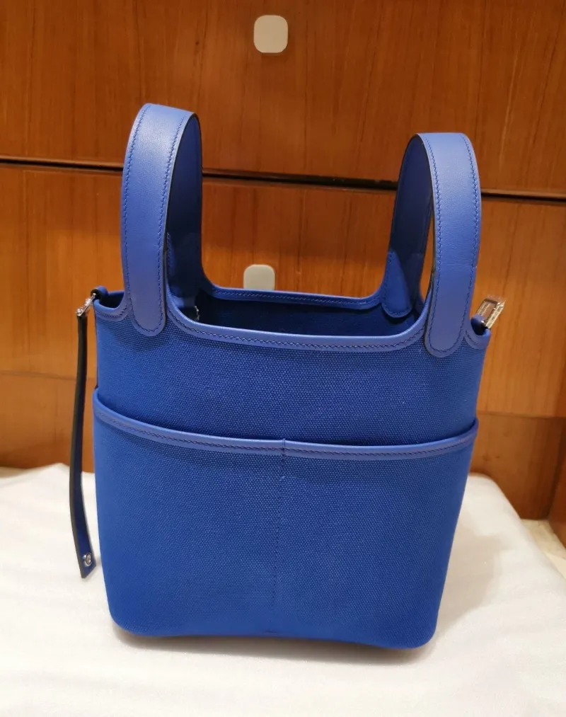Hermes Blue Canvas Bucket Tote Bag - Image 3