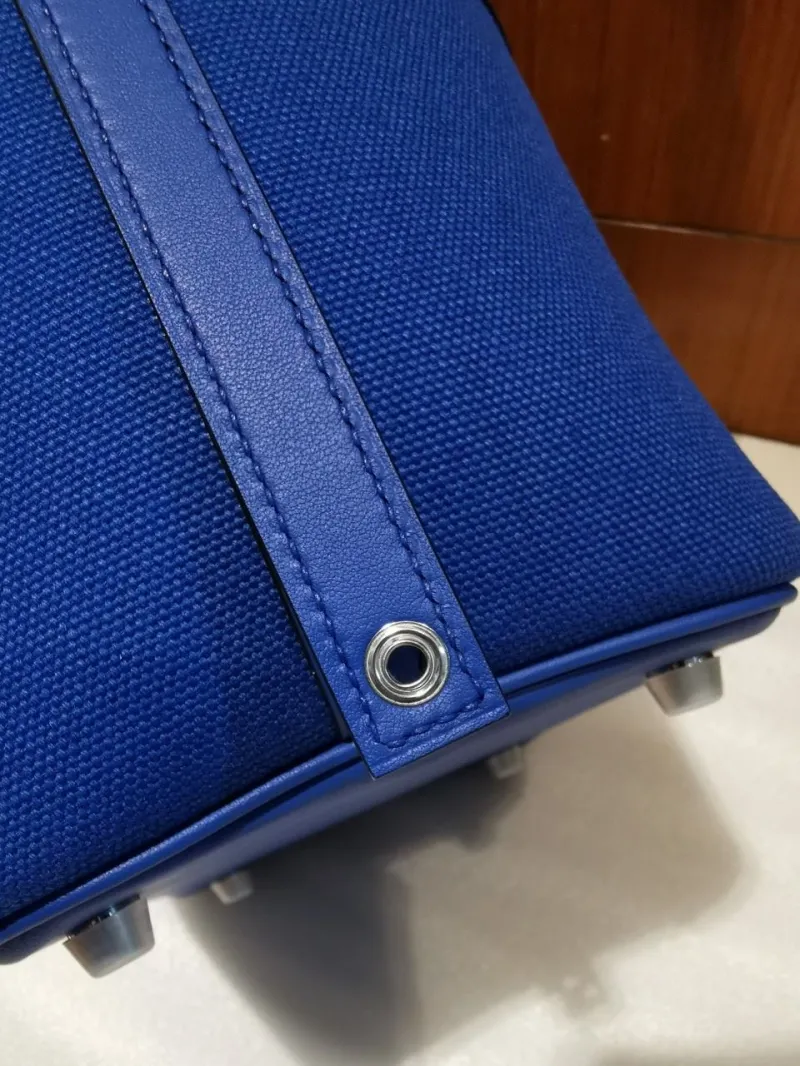 Hermes Blue Canvas Bucket Tote Bag - Image 8
