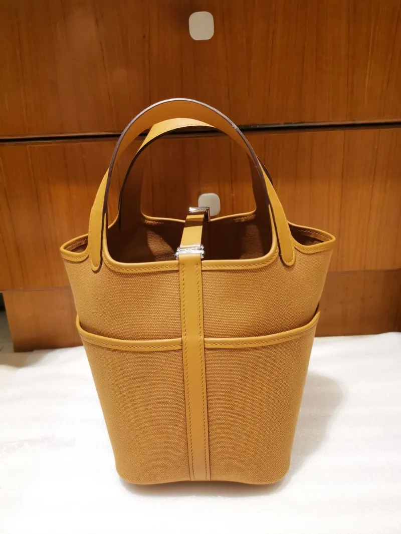 Alternative view of Hermes Tan Canvas Bucket Shopping Bag