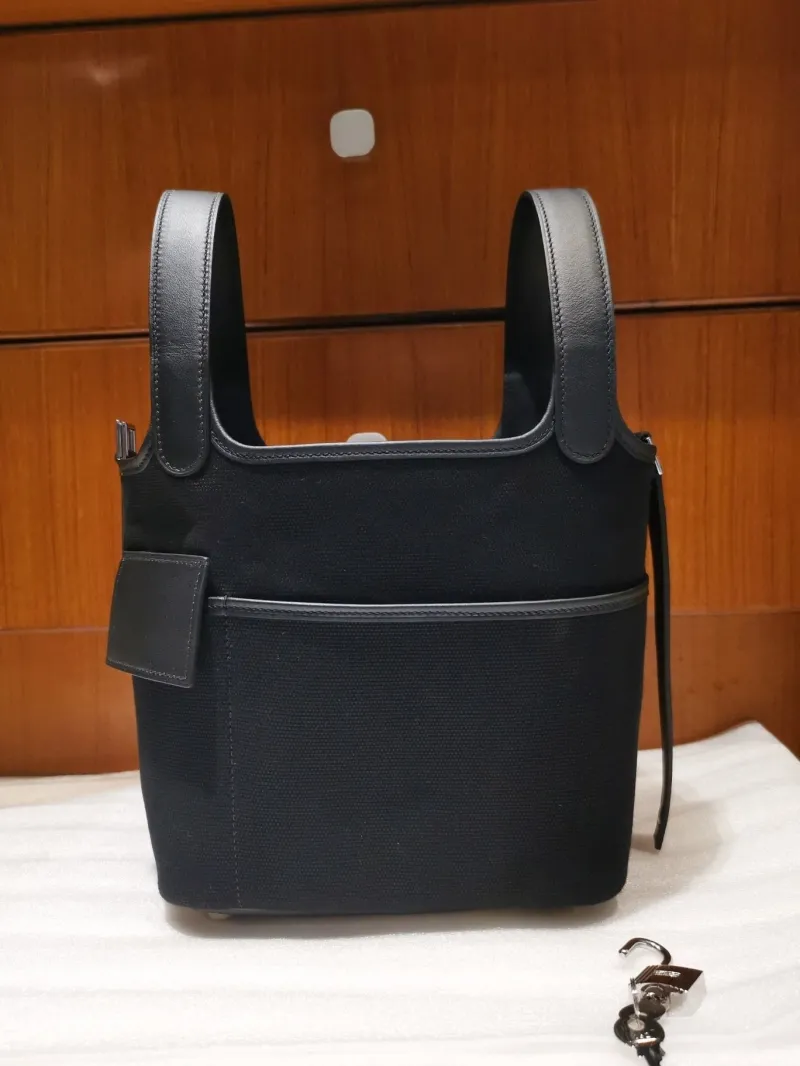 Hermes Black Canvas Bucket Handbag - Image 3