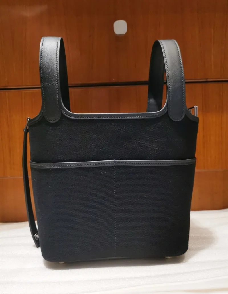 Hermes Black Canvas Bucket Handbag - Image 4