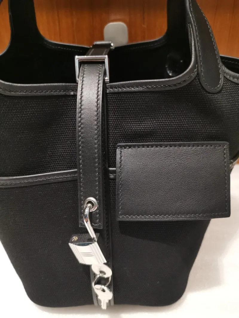 Hermes Black Canvas Bucket Handbag - Image 6