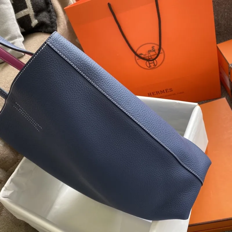 Hermes Navy Blue Leather Tote Bag - Image 3
