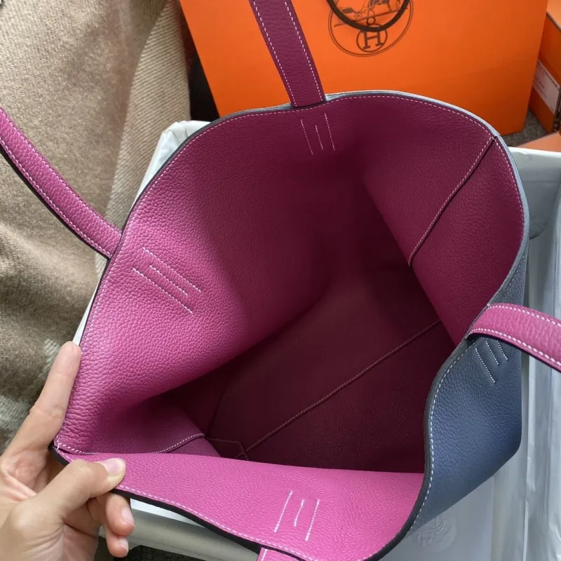 Hermes Navy Blue Leather Tote Bag - Image 4