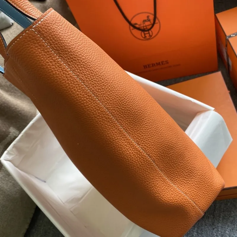 Hermes Orange Leather Tote Bag - Image 4
