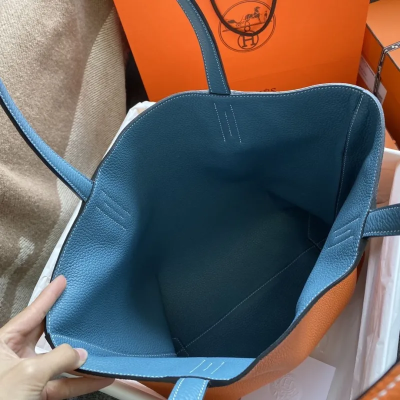 Hermes Orange Leather Tote Bag - Image 5