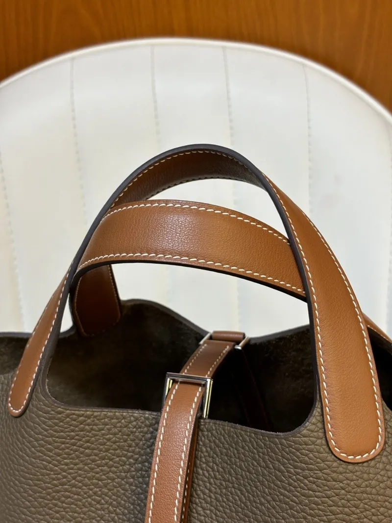 Hermes Brown Leather Bucket Tote Handbag 44 - Image 3