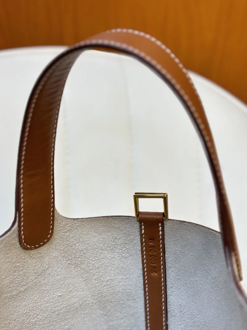Hermes Cream Brown Leather Bucket Bag - Image 6