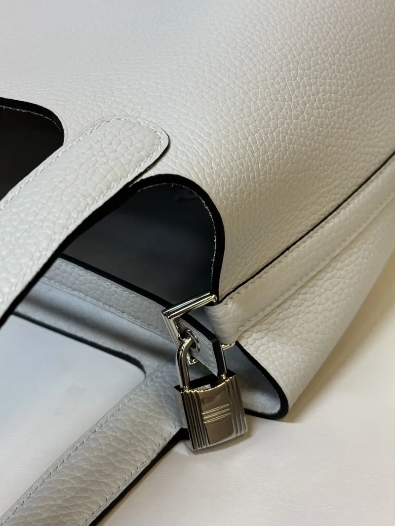 Hermes Light Gray Leather Bucket Shopping Bag 50 - Image 5