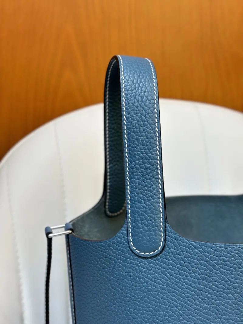 Hermes Blue Leather Bucket Bag - Image 3