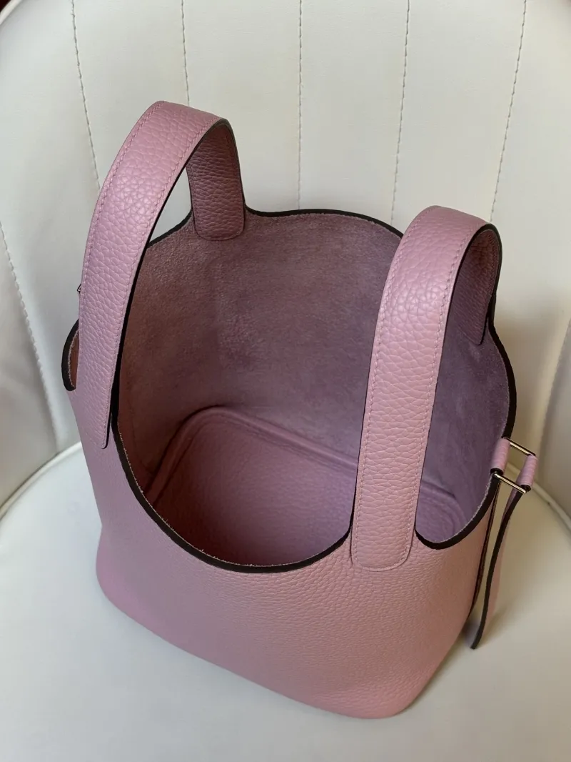 Hermes Pink Leather Bucket Bag - Image 3