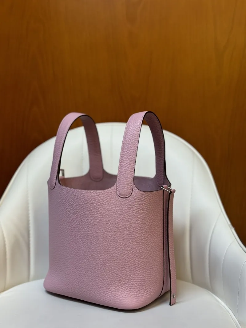 Hermes Pink Leather Bucket Bag - Image 4