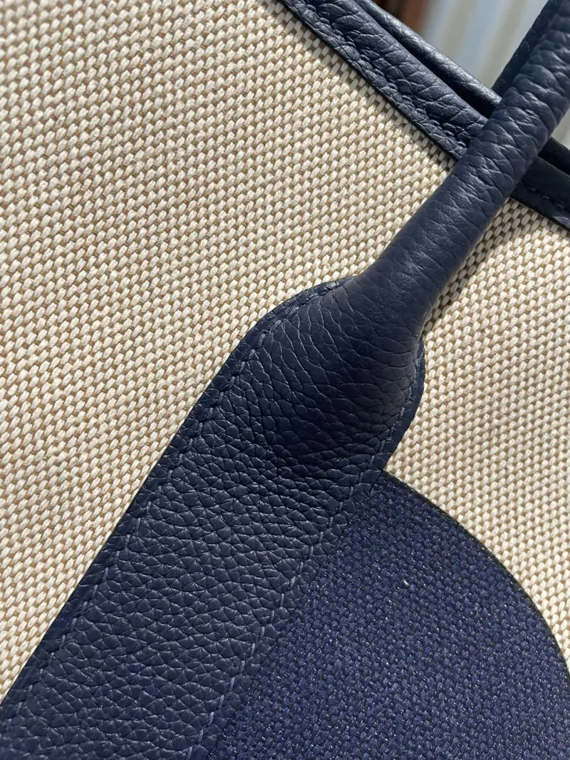 Hermes Navy Beige Canvas Tote Bag - Image 7